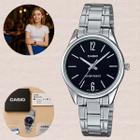 Relógio Feminino Casio Pequeno Pulseira Aço Inoxidável Resistente Água Redondo Analógico Casual Prata LTP-V005D