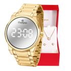 Relógio Feminino Champion Digital Espelhado Dourado CH40124B Kit Colar e Brincos