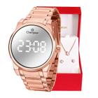 Relógio Feminino Champion Digital Espelhado Rosé CH40124M Kit Colar e Brincos