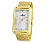 Relogio Feminino Champion dourado retangular quadrado grande pulseira malha aço mesh moderno sofisticado CN21309H