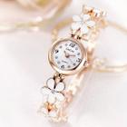 Relógio Feminino Cobre Flores Brancas Bracelete Ajustável