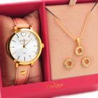 Relógio Feminino Condor Dourado Couro Rosa Casual Original Prova D'água Garantia 1 ano + Colar e Brinco