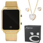 Relogio feminino digital + colar brinco + pulseira + caixa social dourado qualidade premium banhado - Orizom