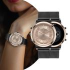 Relógio Feminino Digital e Analógico de Pulso Dupla Face com Pulseira Mesh de Aço Inoxidável Resistente à Água 5 ATM Luxo Elegante Fashion Technos