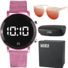 Relógio Feminino Digital Led Rosa Meninas + Óculos Sol Proteção Uv Moda + Caixa Barato