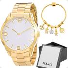 relogio feminino dourado aço inox + caixa + pulseira pandora presente edição limitada moda - Orizom