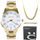 Relogio Feminino Dourado Banhado + Pulseira + Colar Ouro Escama Social Qualidade Premium - Since84