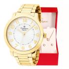 Relógio Feminino Dourado Champion Elegance CN25118W Prova D Agua + Colar e Brincos