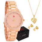 Relógio Feminino Dourado Ouro Rosé Original com Colar e Brincos