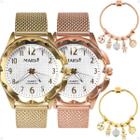 Relógio Feminino Inox Dourado/Rosê Prova Dágua + Pulseiras