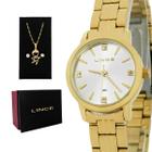 Relógio Feminino Lince Dourado Casual Original Prova D'água Garantia 1 ano + Colar e Brinco