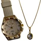Relógio Feminino Pallyjane Dourado Colar Ponto De Luz