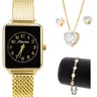 Relógio feminino pequeno Dourado + colar + pulseira + brinco presente mulher qualidade top original