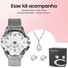 Relogio Feminino Prata Aço Inox Orizom Prova Dagua + Caixa Premium + Colar + Pulseira Silicone Ajustavel Resistente Moda Presente