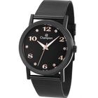 Relógio Feminino Preto Champion Pulseira Mesh Fundo Pedras