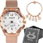 relogio feminino prova dagua rose aço + caixa + pulseira casual Berloque moda banhado inoxidável