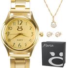Relógio Feminino Quartz Dourado Prata Original + Kit Banhado Ouro 18k Presente Mulher - Orizom