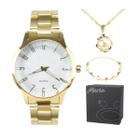 Relogio feminino resistente + pulseira + colar ponto luz dourado qualidade premium presente - Orizom