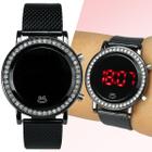 Relógio Feminino Strass Digital Led Preto Aço Redondo Rla26g - Orizom