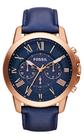 Relógio Fossil Masculino Grant Social Azul Pulseira Couro Original FS4835/2AN