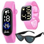 relógio infantil digital barbie rosa + proteção oculos uv resistente pulseira ajustavel criança