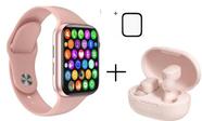 Relogio Inteligente SmartWatch W34 S Troca Pulseira Ligaçoes Monitor Cardiaco rosa mais fone bluetooth mais pelicula