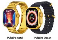 Relógio Inteligente Ultra Mini Gold Nfc Smartwatch Bluetooth + Pulseira