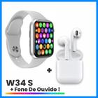 Relogio Inteligente W34S Frequência Cardíaca Oxigenação Pressão Arterial Com Fone Bluetooth i12 5.0