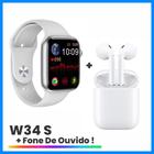 Relogio Inteligente W34S Frequência Cardíaca Oxigenação Pressão Arterial Com Fone Bluetooth i12 5.0