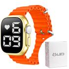 Relógio led digital feminino aço inox ultra silicone + caixa laranja dourado garantia presente