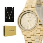 Relogio Lince Feminino Analogico Aço Inoxidavel Dourado Casual Original Com Colar e Brinco Resistente a Agua 1 Ano de Garantia LRGH166L30K00UC2KX
