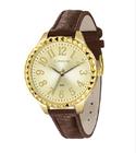 Relogio Lince Feminino dourado grande com numeros pulseira couro LRC4311L C2MX