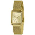 Relógio Lince Feminino Quadrado Dourado 25x27mm Aço