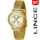 Relógio LINCE Kit feminino dourado LRGH141L KY25C2KX