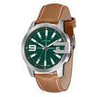 Relogio Lince Masculino prata verde calendario pulseira de couro marrom a prova dagua MRC4758L48 E2NB