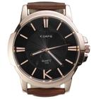 Relógio Luxo Korps 1319 Bronze Fundo Preto Pulseira Couro