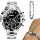 Relógio Masculino Aço Inox Prata + Pulseira Religiosa