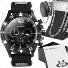 relogio masculino aço inox + pulseira + cordão prata grumet qualidade premium original social casual