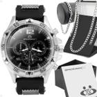 Relogio masculino aço inox + pulseira + cordão prata grumet social presente inoxidavel ajustavel - Orizom