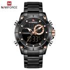 Relógio Masculino Anadigi Naviforce 9163 Preto Inox Casual