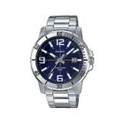 Relógio Masculino Casio Prata Fundo Azul Analógico Com Data