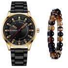 Relógio Masculino Casual De Luxo Preto + Pulseira Bolinhas - CURREN