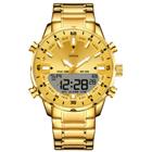 Relógio Masculino de Quartzo Digital Display Duplo Pulseira em Aço inoxidavel Impermeável