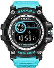 Relógio masculino digital esportivo multifuncional 50 m à prova d'água com alarme LED retroiluminado, turquoise blue