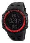 Relógio masculino digital esportivo skmei 1251 preto vermelho multifunção casual discreto borracha
