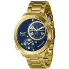 Relógio Masculino Dourado Azul Grande Dual Time X-Watch + NF