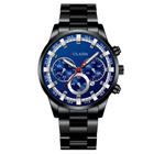 Relógio Masculino Fulaida Azul Dourado Preto Aço Quartz Pulso