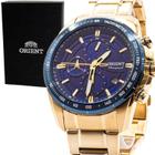 Relógio Masculino Orient Dourado Azul Cronógrafo Original Prova D'água Garantia 1 ano MGSSC024 D1KX