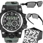 Relogio Masculino Prova Dagua Digital + Oculos Sol + Caixa camuflado esportivo qualidade premium silicone ajustavel