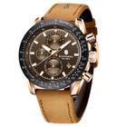 Relógio masculino SAPPHERO, pulseira de couro, quartzo, cronógrafo de 45 mm